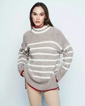 Полосатый женский свитер с высоким воротником & Me Unlimited, светло-коричневый