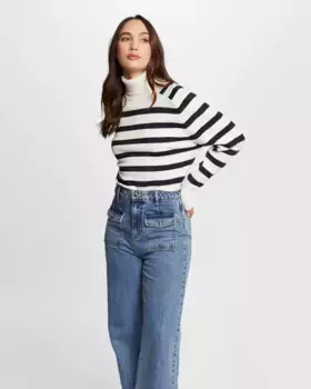 Полосатый женский свитер с высоким воротником Morgan, кремовый