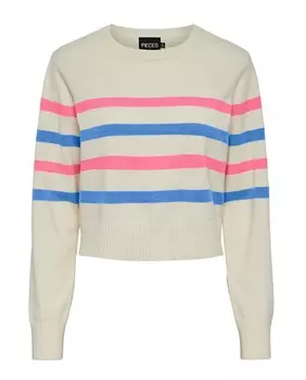 Полосатый женский вязаный свитер с круглым вырезом Pieces