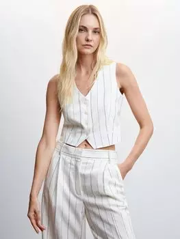 Полосатый жилет из смесового льна Mango Sophie, белый/разноцветный