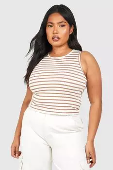 Полосатый жилет Plus Rib Racer boohoo, бежевый