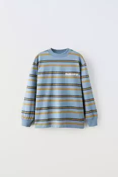 Полоская футболка со слоганом ZARA, светло-синий