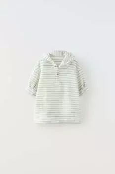 Полоская рубашка с капюшоном ZARA, экрю/зеленый