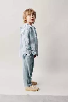 Полоская рубашка с капюшоном ZARA, синий/белый