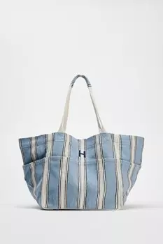 Полоская сумка-тоут ZARA, синий