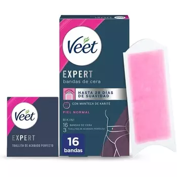 Полоски для депиляции Veet Expert для удаления волос в зоне бикини с маслом ши, 16 полосок