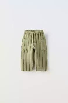Полоски махровые брюки ZARA, светло-зеленый
