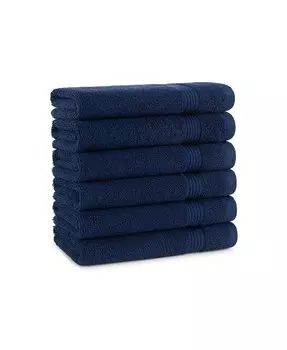 Полотенца для рук для хозяев и домашних (6 шт.), однотонные варианты, 16x28 дюймов, двойные прошитые края, 600 GSM, мягкий хлопок кольцевого прядения, стильная полосатая кайма «добби» Arkwright Home, синий