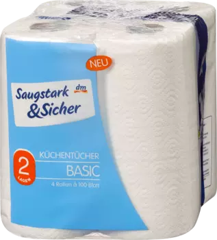 Полотенца кухонные Basic 2-слойные (4х100 листов) 4 шт. Saugstark&Sicher