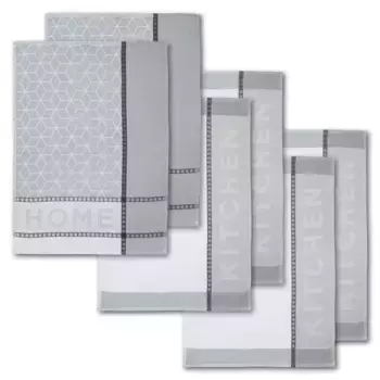 Полотенца кухонные Dyckhoff «ДОМ/КУХНЯ», (набор, 6 шт.), с двумя разными мотивами, серый/белый