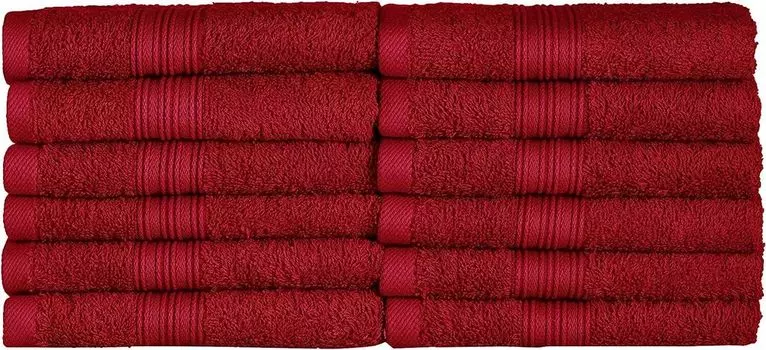 Полотенца махровые гостевые, упаковка 12 шт. 30х50см, 100% хлопок, песок. NatureMark, бордовый