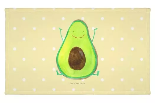 Полотенце для гостей Mr. & Mrs. Panda Avocado Happy - Желтая пастель - Подарок, Полотенце для гостей, Дорожное полотенце, Веганское, Спортивное полотенце, Хаос, Детское полотенце, Махровая ткань, Вегетарианское, белый