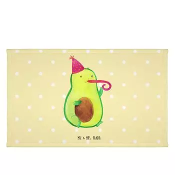 Полотенце для гостей Mr. & Mrs. Panda Avocado Celebration — желтая пастель — подарок, день рождения, хорошее настроение, веганское, вегетарианское, праздник, детское полотенце, махровая ткань, спортивное полотенце, белый