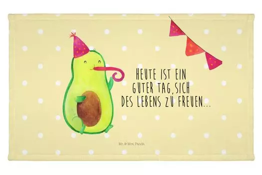 Полотенце для гостей Mr. & Mrs. Panda Avocado Party — желтая пастель — подарок, гостевое полотенце, выпускной, спортивное полотенце, детское полотенце, выпускной, здоровое, веганское, с днем рождения, белый