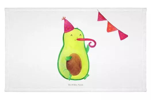 Полотенце для гостей Mr. & Mrs. Panda Avocado Party — белое — подарок, веганское, махровое, экзамен, пройдено, любимый день, гостевое полотенце, спортивное полотенце, здоровое, детское полотенце, белый