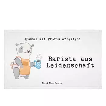 Полотенце для гостей Mr. & Mrs. Panda Barista Passion — белое — подарок, открытие кафе, кофе, обучение, махровая ткань, спортивное полотенце, гостевое полотенце, дорожное полотенце, работа, белый