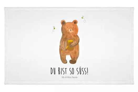 Полотенце для гостей Mr. & Mrs. Panda Bear Honey — белое — подарок, партнер, спортивное полотенце, медовый мишка, махровая ткань, плюшевый мишка, Тедди, гостевое полотенце, дорожное полотенце, детское полотенце, белый