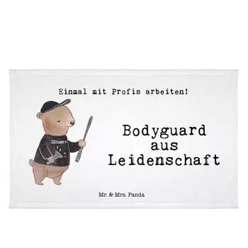 Полотенце для гостей Mr. & Mrs. Panda Bodyguard Passion — белое — подарок, махровая ткань, юбилей, работа, коллега по работе, дорожное полотенце, спортивное полотенце, телохранитель, белый