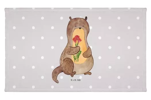 Полотенце для гостей Mr. & Mrs. Panda Букет выдры — серая пастель — подарок, дорожное полотенце, морская выдра, детское полотенце, спортивное полотенце, махровая ткань, гостевое полотенце, выдра, белый