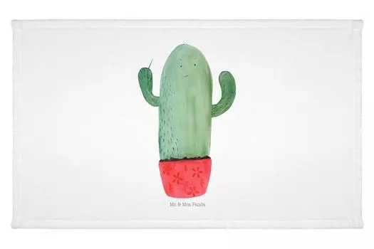 Полотенце для гостей Mr. & Mrs. Panda Cactus Anger - белое - подарок, детское полотенце, офисное, спортивное полотенце, дорожное полотенце, гостевое полотенце, коллега, кактусы, школьное, махровое полотенце, белый