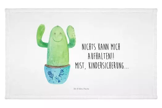 Полотенце для гостей Mr. & Mrs. Panda Cactus Happy - Белый - Подарок, Полотенце для гостей, Семья, Новый старт, Коллега, Спортивное полотенце, Дорожное полотенце, Махровая ткань, Кактусы, Детское полотенце