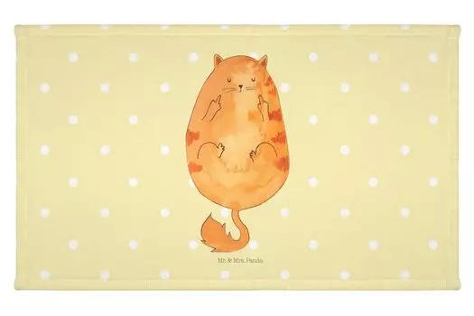 Полотенце для гостей Mr. & Mrs. Panda Cat Early Bird — желтая пастель — подарок, товары для любителей кошек, кошка, тигр, дорожное полотенце, гостевое полотенце, спортивное полотенце, махровая ткань, белый