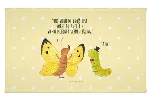 Полотенце для гостей Mr. & Mrs. Panda Caterpillar Butterfly - желтая пастель - подарок, животные мотивы, спортивное полотенце, кокон, забавные высказывания, хорошее настроение, гостевое полотенце, дорожное полотенце, белый