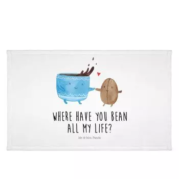Полотенце для гостей Mr. & Mrs. Panda Coffee Bean - белое - подарок, детское полотенце, забавные высказывания, удовлетворение, хорошее настроение, кофейное зерно, махровая ткань, животные, дорожное полотенце, белый
