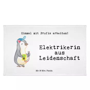 Полотенце для гостей Mr. & Mrs. Panda Electrician Passion - Белый - Подарок, Махровая ткань, Пенсия, Мастер-электрик, Электрик, Дорожное полотенце, Прощание, Гостевое полотенце
