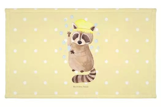 Полотенце для гостей Mr. & Mrs. Panda Енот — желтая пастель — подарок, животные, забавные высказывания, мотивы животных, детское полотенце, махровая ткань, хорошее настроение, счастье, спортивное полотенце, белый