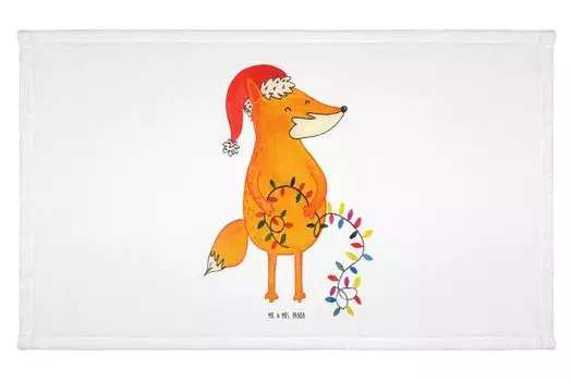 Полотенце для гостей Mr. & Mrs. Panda Fox Christmas — белое — подарок, гостевое полотенце, зимний мотив, махровая ткань, детское полотенце, зима, рождественский подарок, Санта-Клаус, белый