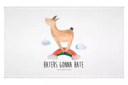 Полотенце для гостей Mr. & Mrs. Panda Lama Rainbow - Белый - Подарок, Альпака, Хейтеры, Аутсайдеры, Махровая ткань, Гостевое полотенце, Детское полотенце, Свобода, Дорожное полотенце, Хобби