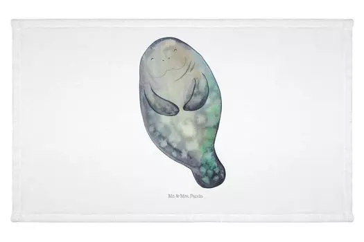 Полотенце для гостей Mr. & Mrs. Panda Manatee Happy - Белый - Подарок, Уважение, Тоска по любви, Перезапуск, Махровая ткань, Морские животные, Полотенце для гостей, Детское полотенце, Море, Отпуск, Подруга