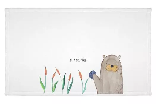 Полотенце для гостей Mr. & Mrs. Panda Otter Stone - Белый - Подарок, Махровая ткань, Морская выдра, Растения, Детское полотенце, Дорожное полотенце, Выдра, Спортивное полотенце, Гостевое полотенце, Веселый