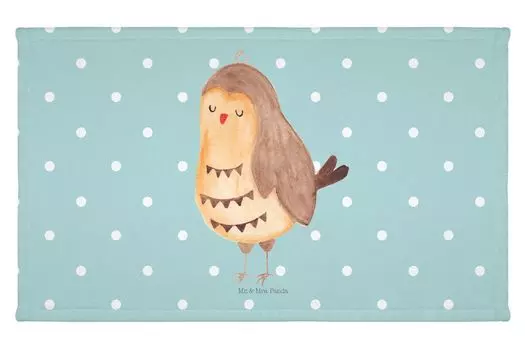 Полотенце для гостей Mr. & Mrs. Panda Owl Happy — бирюзовая пастель — подарок, спортивное полотенце, подарок на годовщину свадьбы, детское полотенце, забавный каламбур, украшение в виде совы, махровая ткань, белый