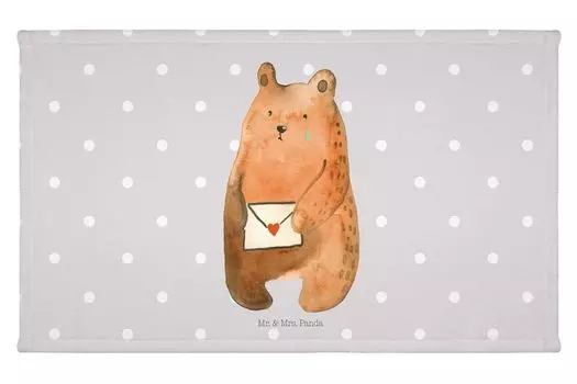 Полотенце для гостей Mr. & Mrs. Panda Пропал медведь — серая пастель — подарок, Тедди, махровая ткань, спортивное полотенце, детское полотенце, плюшевый мишка, друг, тоска по любви, подруга, белый