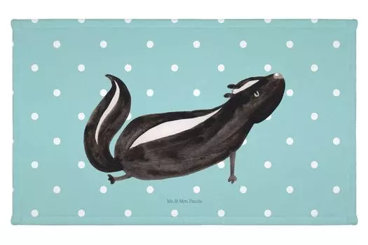 Полотенце для гостей Mr. & Mrs. Panda Skunk Yoga — бирюзовая пастель — подарок, махровая ткань, гостевое полотенце, хищник, дорожное полотенце, живое, дикое животное, вонючка, скунс, спортивное полотенце, белый