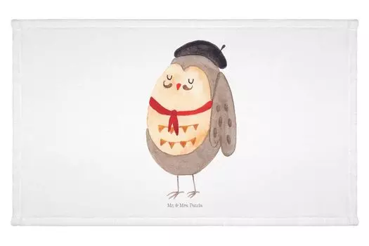 Полотенце для гостей Mr. & Mrs. Panda Сова Франция - Белый - Подарок, берет, хибу, детское полотенце, дорожное полотенце, совы, спортивное полотенце, гостевое полотенце, жизнь прекрасна