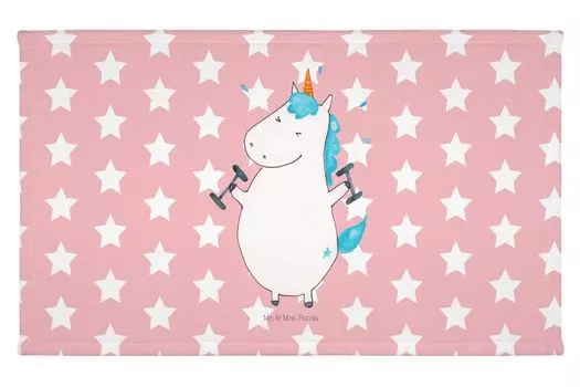 Полотенце для гостей Mr. & Mrs. Panda Unicorn Fitness — красная пастель — подарок, спортивное полотенце, Пегас, Единорог, оборудование, единороги, гостевое полотенце, украшение в виде единорога, махровая ткань, похудение, белый