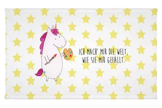 Полотенце для гостей Mr. & Mrs. Panda Unicorn Artist — белое — подарок, английский язык, кисть, ручка, дорожное полотенце, спортивное полотенце, единорог, гостевое полотенце, художник, украшение в виде единорога, белый