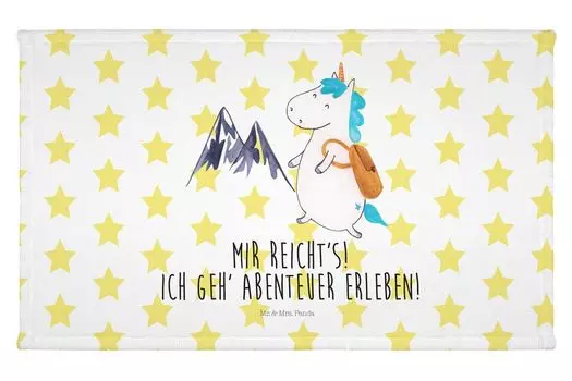 Полотенце для гостей Mr. & Mrs. Panda Unicorn Mountaineer — белое — подарок, спортивное полотенце, украшение в виде единорога, горы, гостевое полотенце, махровая ткань, Пегас, дорожное полотенце, искатель приключений, белый