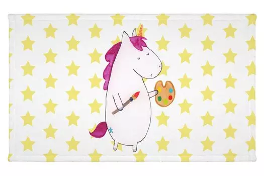 Полотенце для гостей Mr. & Mrs. Panda Unicorn Artist — белый — подарок, единороги, спортивное полотенце, украшение в виде единорога, махровая ткань, цвет, Пегас, художник, гостевое полотенце, детское полотенце