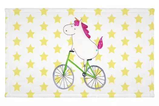 Полотенце для гостей Mr. & Mrs. Panda Unicorn Cyclist — белое — подарок, детское полотенце, украшение в виде единорога, дорожное полотенце, махровая ткань, гостевое полотенце, езда на велосипеде, единорог, спортивное полотенце, белый
