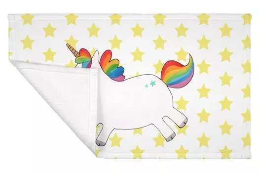 Полотенце для гостей Mr. & Mrs. Panda Unicorn Happy - Белый - Подарок, махровая ткань, Happy, единорог, дорожное полотенце, радость, радость жизни, Пегас, гостевое полотенце, Happy