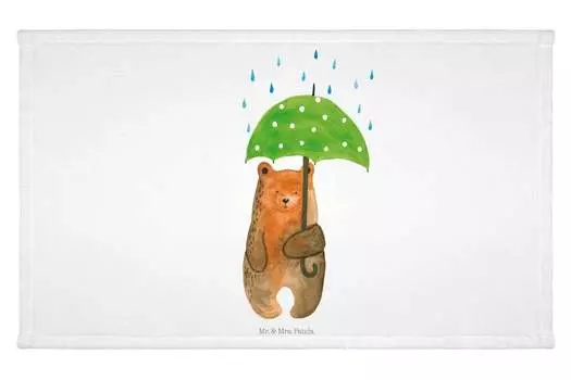Полотенце для гостей Mr. & Mrs. Panda Зонт с медведем - белый - подарок, плюшевый мишка, детское полотенце, пара, семья, дорожное полотенце, спортивное полотенце, махровая ткань, высказывание, гостевое полотенце