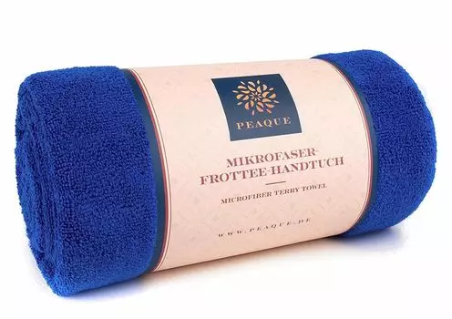 Полотенце из микрофибры с махровой структурой, набор из 2 шт., синее, 120х60 см, полотенце для сауны, банное полотенце, впитывающее, быстросохнущее, компактное, антибактериальное. PEAQUE, синий