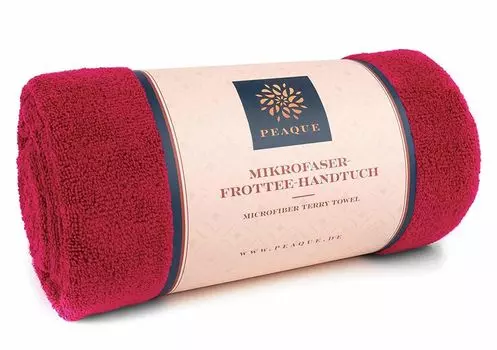 Полотенце из микрофибры с махровой структурой, набор из 2 шт., красное, 120х60 см, полотенце для сауны, банное полотенце, впитывающее, быстросохнущее, компактное, антибактериальное. PEAQUE, красный
