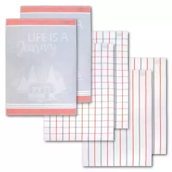 Полотенце кухонное Dyckhoff «Путешествие, с 3 разными мотивами ЖИЗНЬ ЭТО ПУТЕШЕСТВИЕ», (набор, 6 шт.), изготовлено из 100% хлопка, размеры каждого полотна ок. 50х70 см, цвет koralle