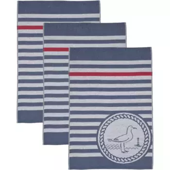 Полотенце кухонное ROSS «Maritime - Stripes with чайка», (набор, 3 шт.), полотенце с мотивом, 100% хлопок, синий/серый/красный