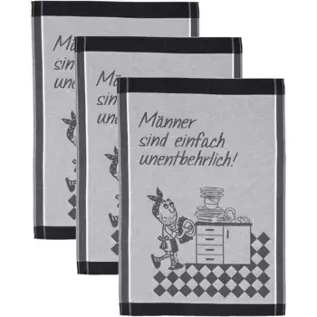Полотенце кухонное ROSS "Мужчинам просто незаменимо", (набор, 3 шт.), говорящее полотенце, из 100% хлопка, черный/серый
